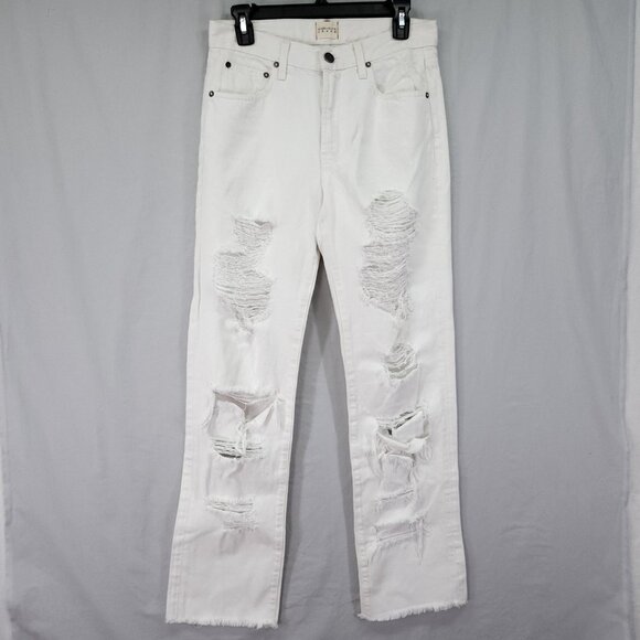 Alice + Olivia Genevive Extreme Distressed Jean Size 27 Girlfriend White Denim - Picture 1 of 15